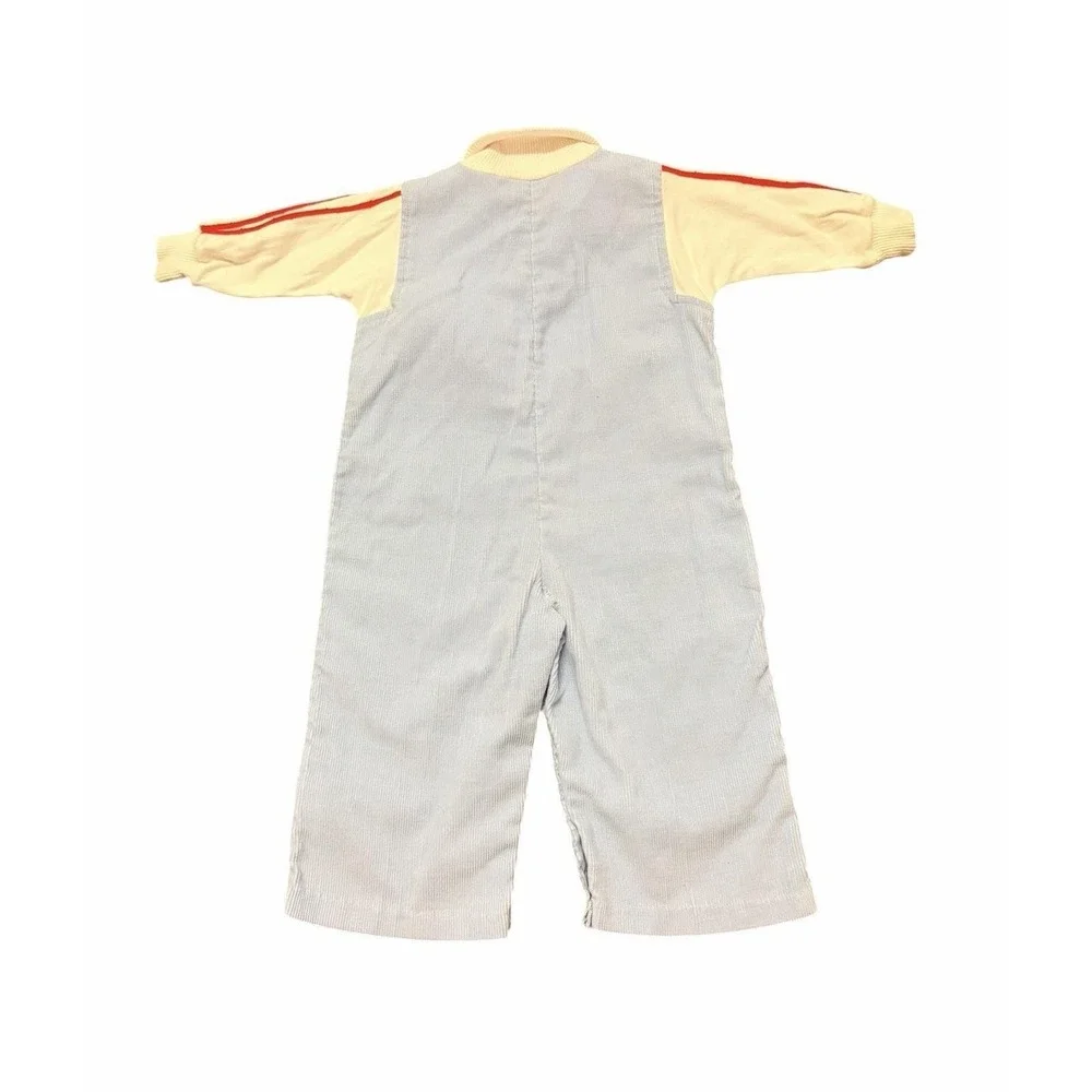 Vtg 80s Betti Terrell by Johnston 9-12M Bear Sled Blue‎ Corduroy Overall L/S